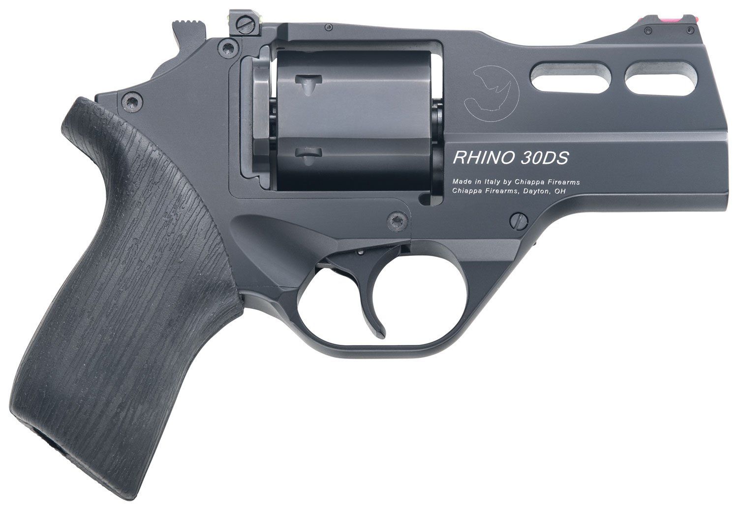 Chiappa Firearms 340289 Rhino 30DS Small Frame 357 Mag 6 Shot, 3" Black Anodized Steel Vent Rib Barrel, Blued Steel Cylinder, Black Anodized Aluminum Frame, Black Rubber Grip, Concealed Hammer