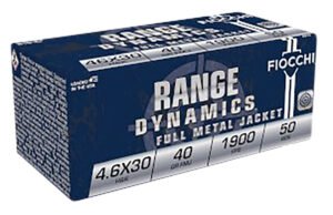 Fiocchi 46EXA Range Dynamics  4.6x30mmH&K 40gr Full Metal Jacket 50 Per Box/20 Case