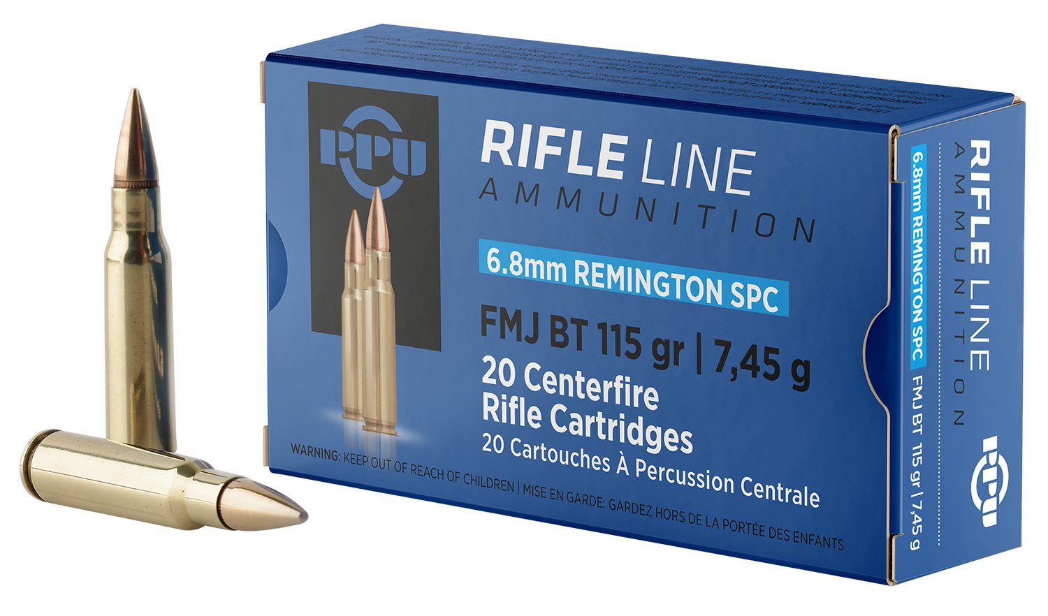 PPU PP68F Standard Rifle 6.8mmRemSPC 115gr Full Metal Jacket Boat Tail 20 Per Box/50 Case