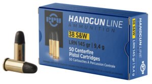 PPU PPH38SW Handgun  38S&W 145gr Lead Round Nose 50 Per Box/20 Case