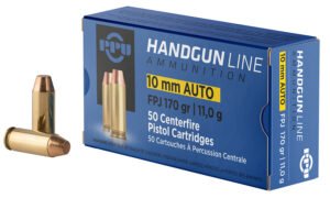 PPU PPH10F Handgun  10mmAuto 170gr Flat Point Jacketed 50 Per Box/10 Case