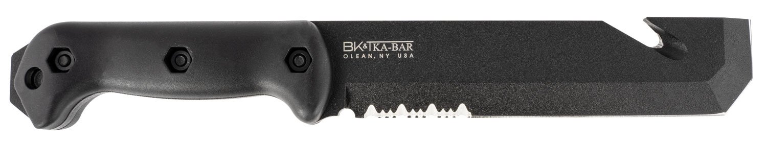 Ka-Bar BK3 Becker Tac Tool 7" Fixed Chisel w/Wire Cutter Part Serrated Black 1095 Cro-Van Blade, Black Ultramid Handle, Includes Sheath