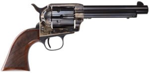 Taylors & Company 550811DE Smoke Wagon Uberti 357 Mag 6 Shot 5.50" Blued Round Barrel & Cylinder, Color Case Hardened Steel Frame, Checkered Walnut Navy Grip, Exposed Hammer