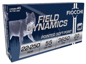 Fiocchi 22250B Field Dynamics  22-250Rem 55gr Pointed Soft Point 20 Per Box/10 Case