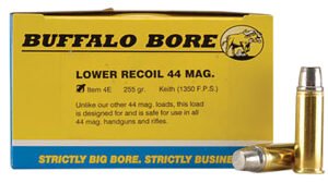 Buffalo Bore Ammunition 4E20 Low Recoil Strictly Business 44Rem Mag 255gr Hard Cast 20 Per Box/12 Case