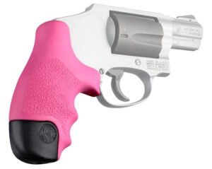 Hogue 60027 OverMolded Tamer Cobblestone Pink Rubber with Finger Grooves for S&W J Frame Centennial with Round Butt, Bodyguard