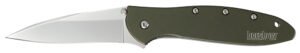 Kershaw 1660OL Leek  3" Folding Drop Point Plain Bead Blasted 14C28N Steel Blade Olive Drab Anodized Aluminum Handle Includes Pocket Clip