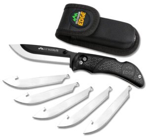 Outdoor Edge RL10C RazorLite  3.50" Folding Plain Black Oxide 420J2 SS Blade, Black TPR Handle