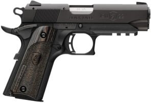 Browning 051817490 1911 Black Label Compact Frame 22 LR 10+1, 3.63" Stainless Steel Barrel, Matte Black Serrated Slide & Polymer Frame w/Beavertail & Picatinny Rail, Black Laminate Stippled Grip