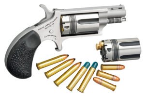 North American Arms 22MSCTW Wasp  22 LR 22 WMR 5 Shot 1.13" Stainless Steel Vent Rib Barrel, Stainless Frame & Cylinder, Black Pebbled Rubber Grip, Exposed Hammer
