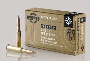 PPU Match Rifle Ammunition 7.62mm x 54R Match 182 gr FMJ-BT 2625 fps 20/ct