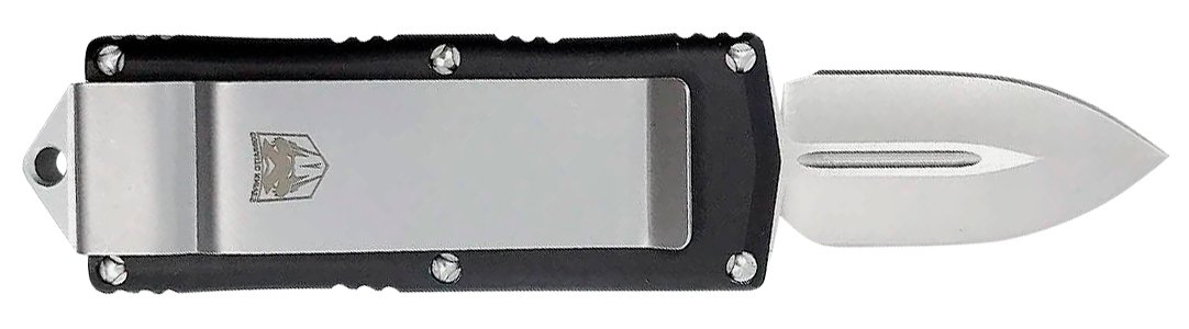CobraTec Knives BLKOTFMC Money Clip 1.75" OTF Plain D2 Steel Blade/Black Aluminum Handle Includes Pocket Clip