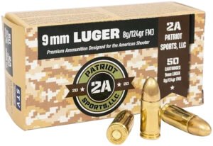 PATRIOT SPORTS LLC P9MM124F   9mmLuger 124gr Full Metal Jacket 50 Per Box/20 Case