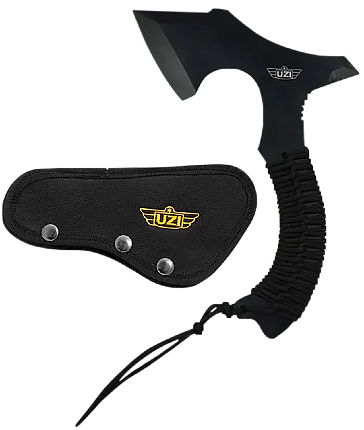 Uzi Accessories UZKAXE5 Throwing Axe 7" Plain Stainless Steel Blade, Black Paracord Wrapped Stainless Steel Handle 12.20" OAL