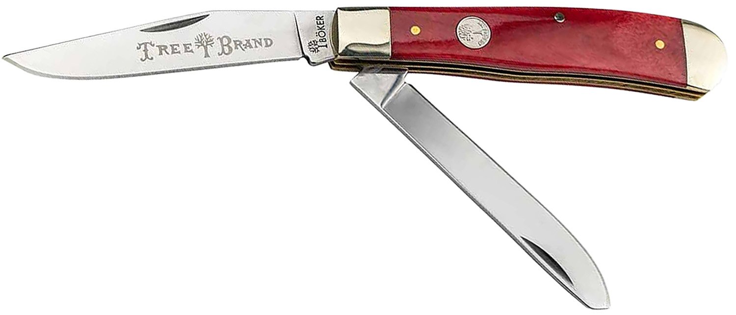 Boker 110830 Trapper Plain D2 Steel Blade Smooth Red Bone Bone Handle