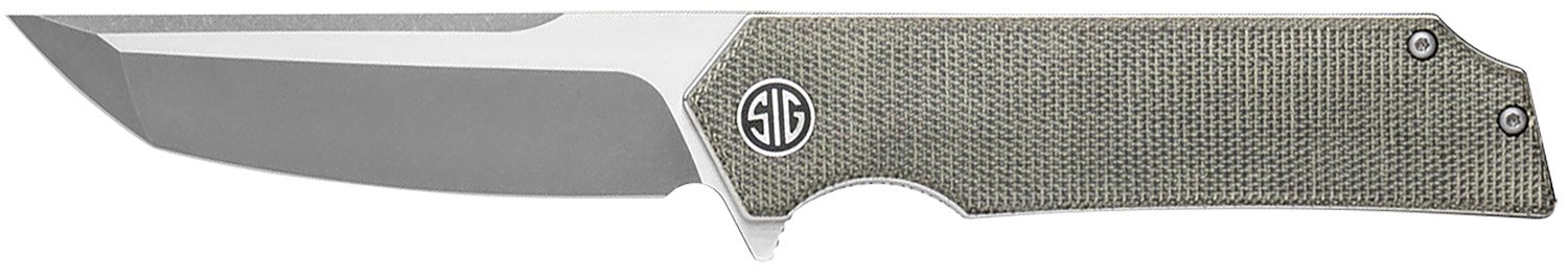 Sig Sauer Knives TS8SG Tsuru 3.30" Folding Tanto Plain Satin 154CM SS Blade, 4.20" Green Canvas Micarta Handle