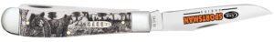 Case 81223 Sportsman Trapper 3.24" Clip/3.27"Spey Folding Plain Mirror Polished Tru-Sharp SS Blade, Bear Wildlife Engraving Natural Bone Handle