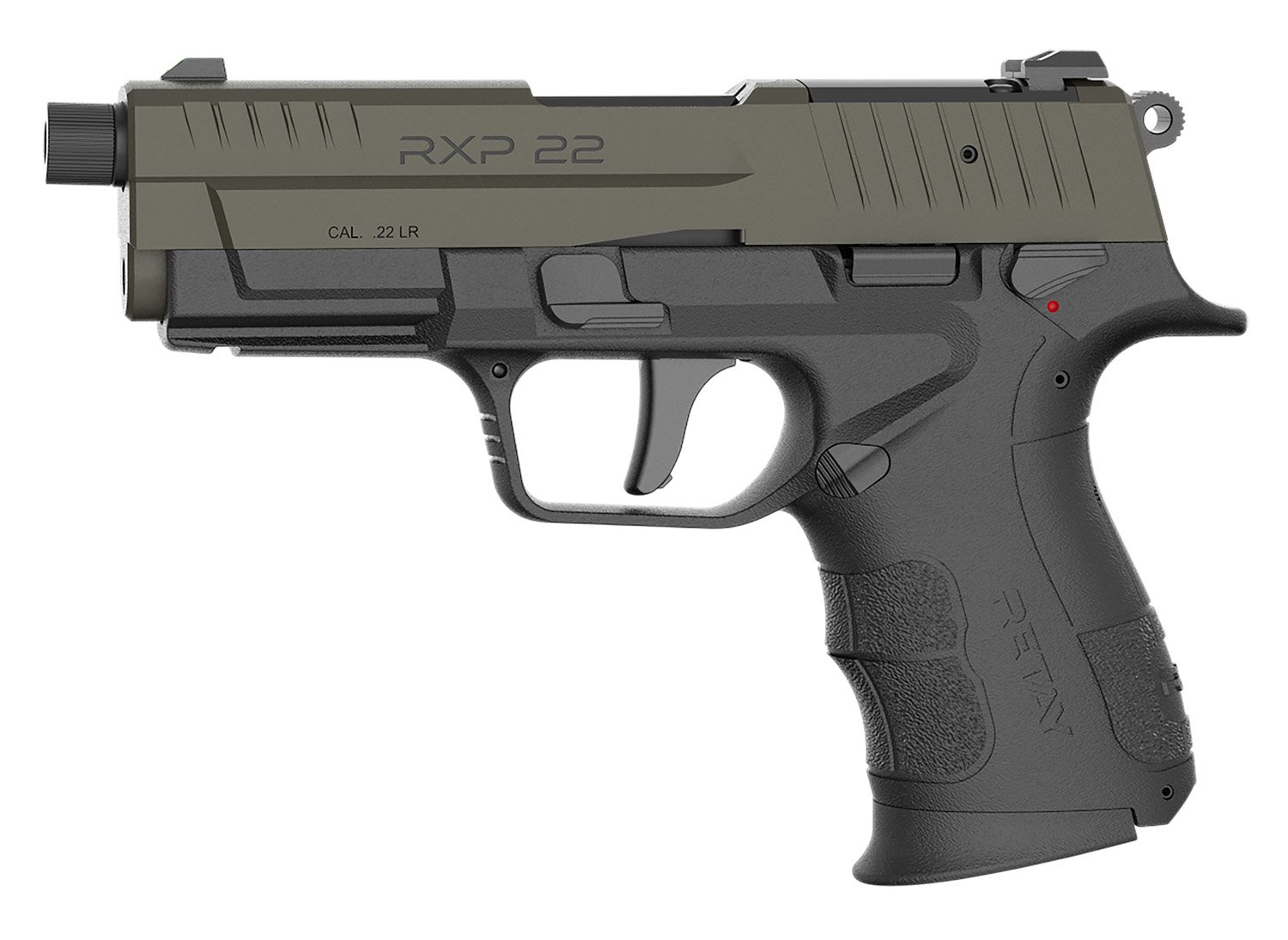 Retay USA RXP22BLKODSL10TH RXP 22 LR 10+1 4" Threaded Barrel, OD Green Cerakote Optic Ready/Serrated Slide, Black Cerakote Polymer Frame w/Accessory Rail, RMR/RMSc Footprint