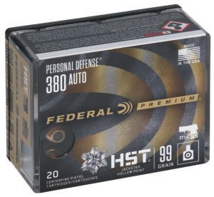 Federal P380HST1S Premium Personal Defense Micro 380ACP 99gr HST Jacketed Hollow Point 20 Per Box/10 Case