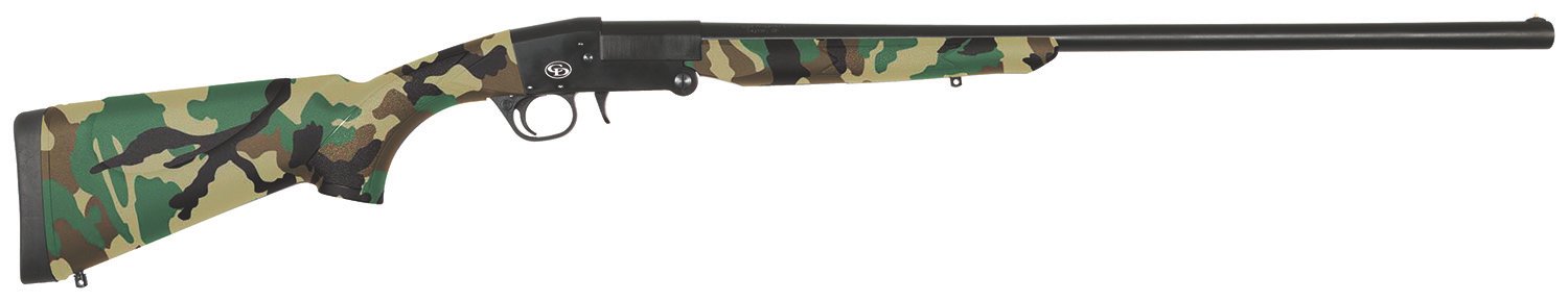 Charles Daly 930335 101 Compact 20 Gauge Break Open 3" 1rd 26" Black Steel Single Shot Barrel & Receiver, Fixed Woodland Camo Synthetic Stock, Beretta/Benelli Mobil Choke System