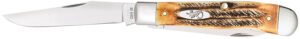 Case 03573 Trapper  3.25" Folding Clip Point/Spey Plain Mirror Polished Tru-Sharp SS Blades, Burnt Dark Amber 6.5 BoneStag Handle