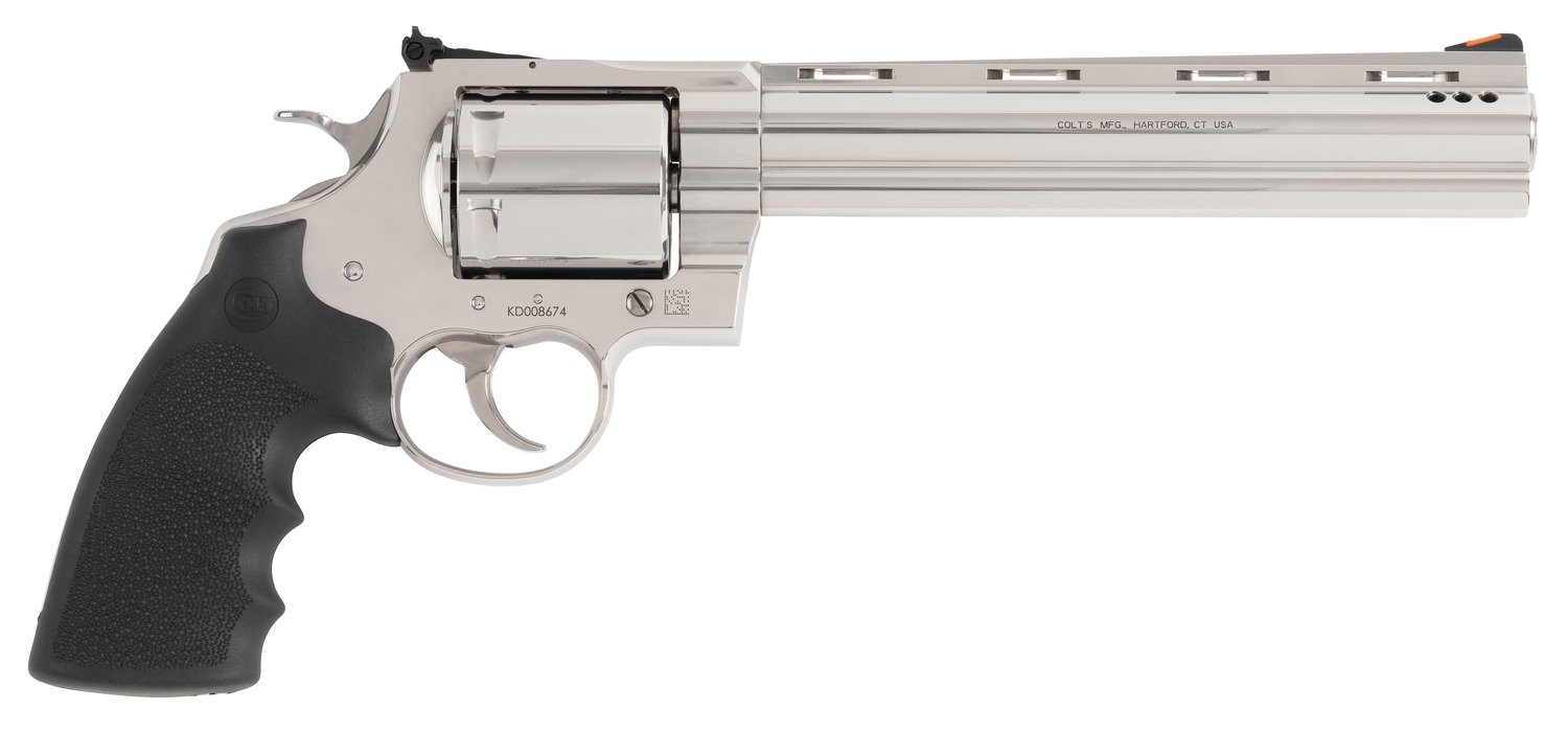 Colt Mfg KODIAKSP8RTS Kodiak 44 Mag 6 Shot 8" Stainless Ported Vent Rib Barrel, Stainless Unfluted Cylinder & Stainless Steel Frame, Black Rubber Grip, Exposed Hammer