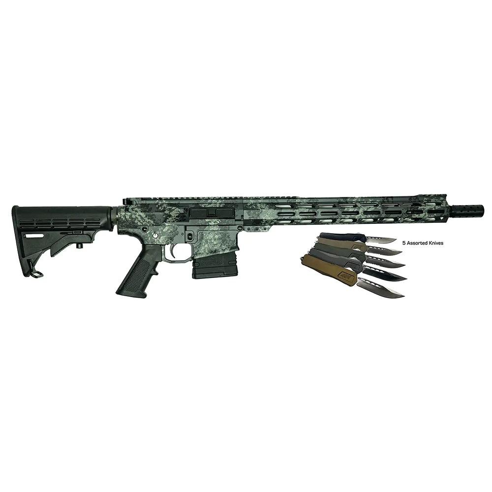 Great Lakes AR-15 Rifle .308 Win 20rd Magazine 16" Barrel Lichen Grey with 5 OTF 3-1/2" Blade Knives