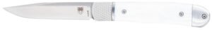 CobraTec Knives CTTHRWTABA154CM Trapper  Small 3.13" Folding Plain 154CM SS Blade, 4.25" White Abalone Scales Handle