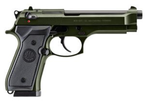 Beretta USA J92F300GR10 92FS  Full Size Frame 9mm Luger 10+1 4.90" Black Steel Barrel, OD Green Cerakote Serrated Slide, OD Green Cerakote Aluminum Frame w/Beavertail, Black Textured Grip