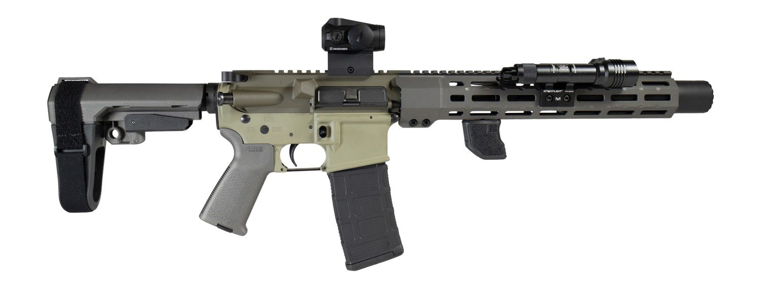 Shark Coast Tactical SCCSNKYSD300002 Sneeky Pete Deluxe 300 Blackout 30+1 7.50" Threaded Barrel, Aluminum Receiver w/Picatinny Rail, M-LOK Handguard, SB Tactical SBA3 Brace, Vortex Crossfire Red Dot,