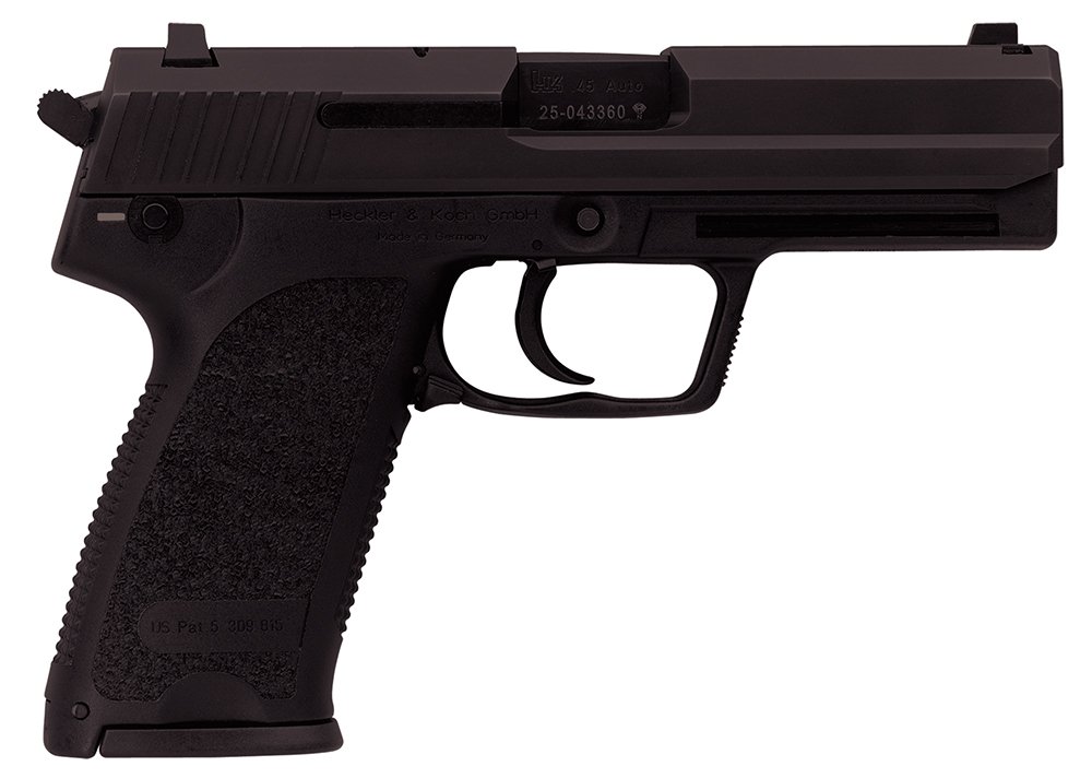 HK 81000326 USP V7 LEM 45 ACP Caliber with 4.41" Barrel, 12+1 Capacity, Overall Black Finish, Serrated Trigger Guard Frame, Serrated Steel Slide & Polymer Grip Includes 2 Mags