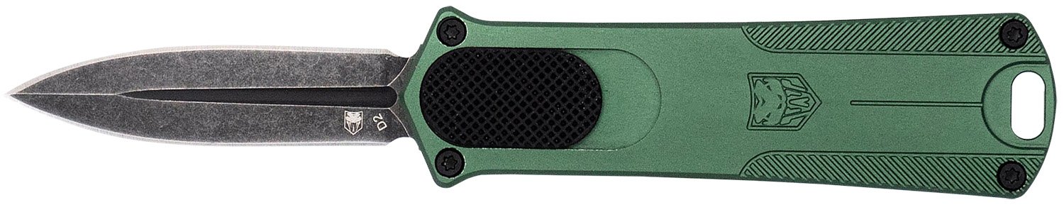 CobraTec Knives 952ODGDAGNS 952 1.75" OTF Dagger Plain Stonewashed D2 Steel Blade, 3" OD Green Anodized Aluminum Handle
