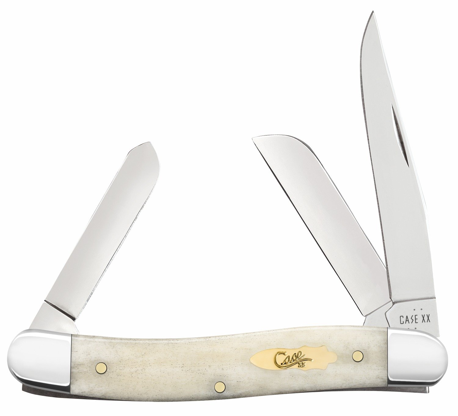 Case 11021 Stockman Medium Folding Clip Point/Pen/Sheepsfoot Plain Carbon Steel Blade, Smooth Natural Bone Handle