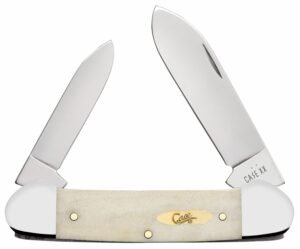 Case 11023 Canoe  Folding Pen/Spear Plain Tru-Sharp SS Blade, Smooth Natural Bone Handle