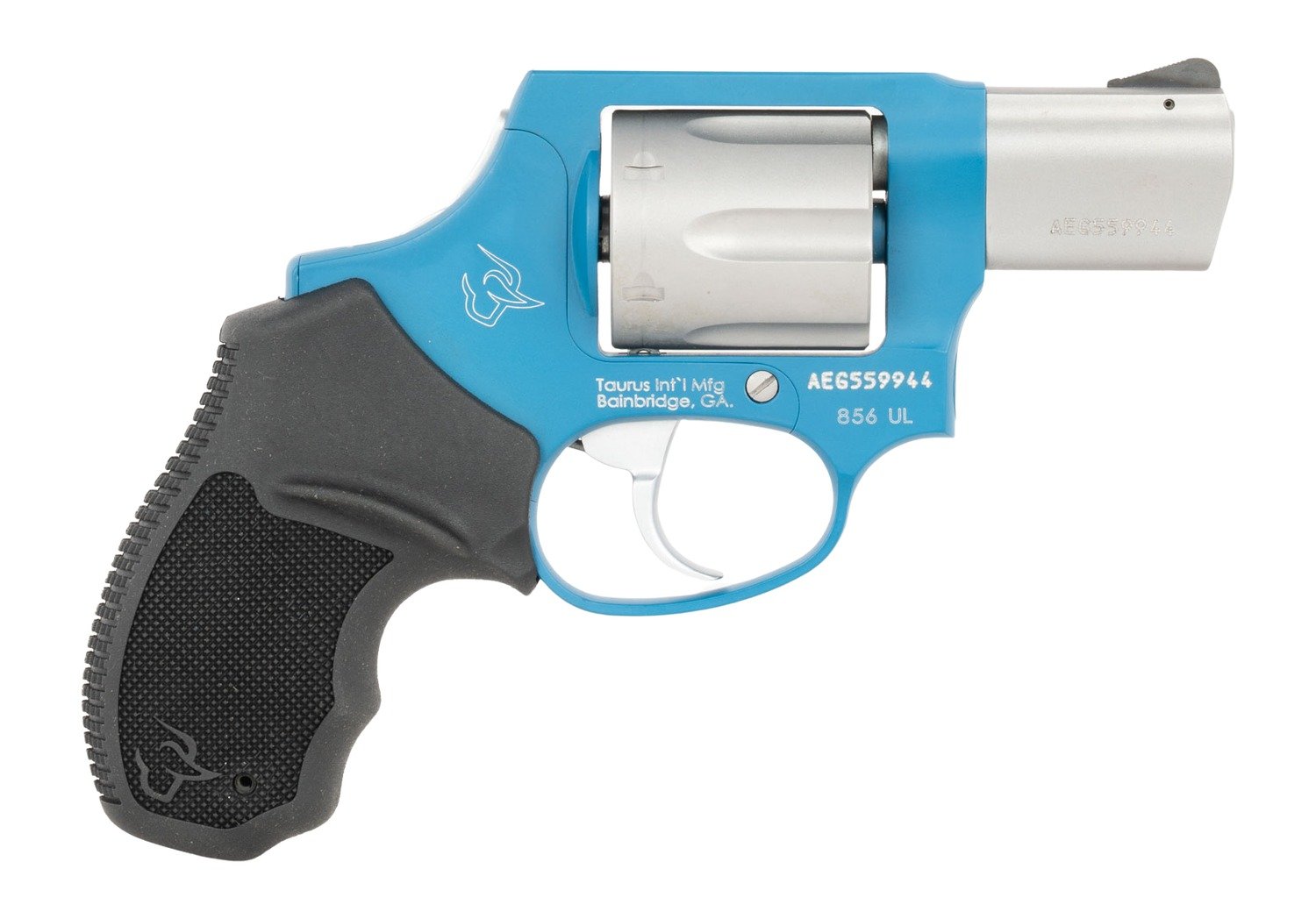 Taurus 2-85629ULC23CH 856 Ultra-Lite Small 38 Special +P 6 Shot 2" Matte Stainless Barrel & Cylinder, Sky Blue Cerakote Aluminum Frame, Black Ribber Grip, Transfer Bar, Safety Concealed Hammer
