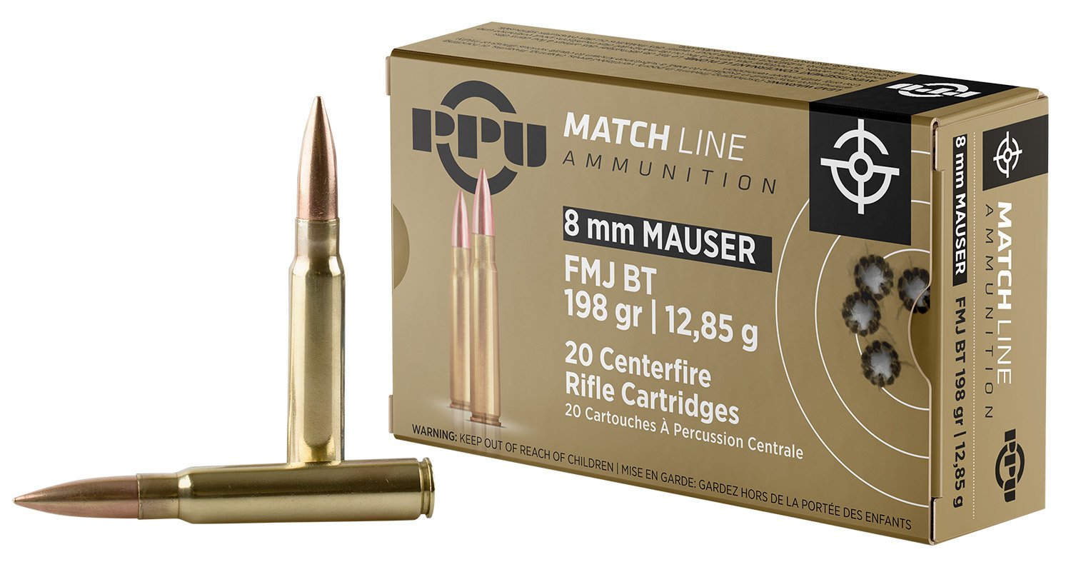 PPU PPM8 Match 8mmMauser 200gr Full Metal Jacket Boat Tail 20 Per Box/10 Case