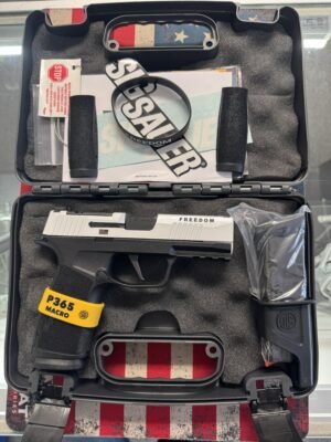 Sig Sauer P365 XMACRO TPUSA Limited-Edition Freedom Series 9mm Luger 3.7in Freedom and Flag Engraving on White Cerakote Pistol - 17+1 Rounds