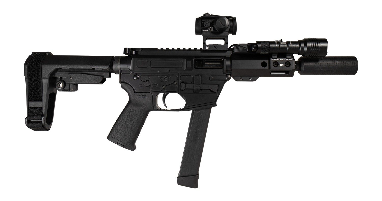 Shark Coast Tactical SCC8110CABLK-S Creepy Andrew 9mm Luger 30+1 Aluminum Receiver Picatinny Rail Receiver Black Polymer SB Tactical SBA3 Brace